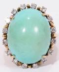 062242 YELLOW GOLD TURQUOISE  DIAMOND RING