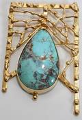 061364 YELLOW GOLD  TURQUOISE BROOCH