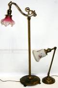 100295 ARTPAINTED GLASS  BRASS TABLE LAMPS