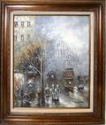 100303 J GASTON OIL ON CANVAS PARIS STREET SCENE
