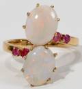 092377 DOUBLE OPAL RING WITH RUBIES 18KT GOLD