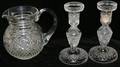 072275 CRYSTAL PITCHER  PAIR OF CANDLESTICKS 3 PCS
