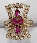102345 RUBY  DIAMOND 14K 585 YELLOW GOLD RING