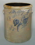 Six gallon stoneware marriage crock dated May 16 1869