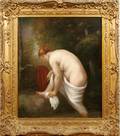 092343 AFTER COROT OIL ON CANVAS SEMINUDE FEMALE