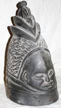 100256 AFRICAN WOOD HAND CARVED CONE HEAD MASK H 17