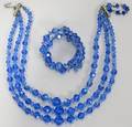 092448 BLUE CRYSTAL BRACELET  THREE STRAND NECKLACE