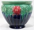 092443 MAJOLICA PLANTER C1920 FLORAL DESIGN H 10