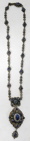 081399 EDWARDIAN SILVER LAPIS SAPPHIRE NECKLACE