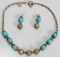 080348 TURQUOISE BEADED NECKLACE MATCHING EARRINGS
