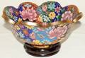 072369 CHINESE ENAMEL  GILT METAL BOWL ON WOOD BASE