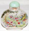 072341 PAINTED GLASS SNUFF BOTTLE WJADE STOPPER