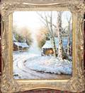 071350 DILLON OIL ON CANVAS RURAL SNOW SCENE