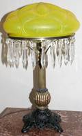 070393 AMBER GLASS BRASS  IRON TABLE LAMP
