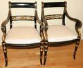 062311 GOLD  BLACK LACQUER DINING ARM CHAIRS 10