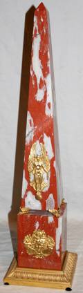 061424 FRENCH CARVED MARBLE OBELISK WBRONZE MOUNTS