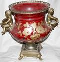 092374 FRENCH CRANBERRY PORCELAIN  SPELTER URN