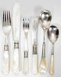 100282 SILVER PLATE  MOTHER OF PEARL FISH FORKS 28