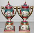 102408 VIENNESE STYLE PORCELAIN COVERED URNS C1920