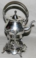 090422 SILVER PLATE WATER KETTLE ON STAND H 13 L 8