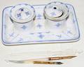 072454 MEISSEN BLUE  WHITE PORCELAIN INKWELL  TRAY