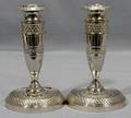 100518 SILVER PLATE CANDLESTICKS PAIR W5