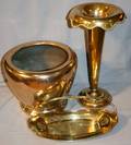100508 BRASS TRUMPET VASE SMALLER VASE  TRAY