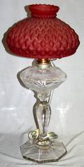 100500 VICTORIAN RUBY  CLEAR PRESSED GLASS OIL LAMP