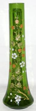 092461 EUROPEAN GLASS VASE ENAMEL OVERLAY FLOWERS
