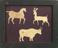 Framed group of three paper cutouts of animals 19th c