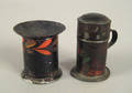 Black tole sander and a tole caster 19th c