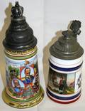 070533 GERMAN PORCELAIN TANKARDS WPEWTER LIDS TWO