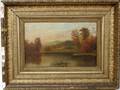 102492 AMERICAN SCHOOL OIL ON WOOD PANEL LANDSCAPE