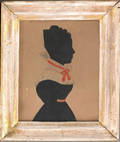 New England watercolor and hollow cut silhouette of a woman 19th c