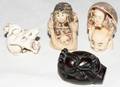 080516 THREE NETSUKES AND ONE CARVED MOUSE IN HAND