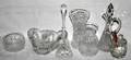 092532 CRYSTAL CRUET BUD VASES BELL MUSTARD POT BOWLS