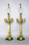 Pair of gilt metal candelabra converted to table lamps