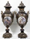 101022 FRENCH PORCELAIN  BRONZE MOUNTED VASES