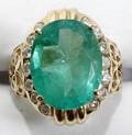 100046 117CT EMERALD 7CT DIAMOND  14K GOLD RING