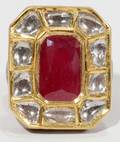 090011 650 CT RUBY  150 CT SIDE DIAMOND RING