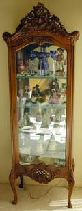 081027 LOUIS XV STYLE WALNUT CURIO CABINET C 1930