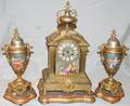 071053 SEVRES PORCELAIN  BRONZE CLOCK GARNITURE