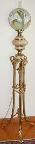 070025 VICTORIAN GLASS ONYX  BRASS FLOOR LAMP