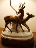 070050 PORCELAIN DEER AND DOE FIGURAL LAMP H 29