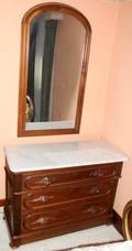 070044 VICTORIAN WALNUT DRESSER WMARBLE  MIRROR