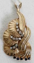 041070 14K GOLD DIAMOND  SAPPHIRE BROOCHPENDANT