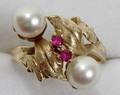 031108 14K YELLOW GOLD PEARL  RUBY RING
