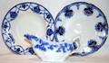 011070 SOUP BOWLS GRAVY BOAT  FLOW BLUE PLATTER