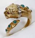 121115 GOLD LION HEAD RING W TURQUOISE  SAPPHIRE