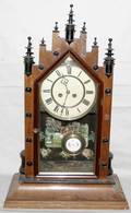 041108 VICTORIAN GOTHIC STYLE WALNUT MANTLE CLOCK